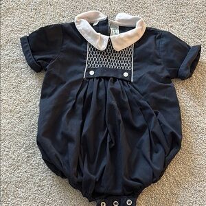 Baby Romper with Peter Pan Collar - Black